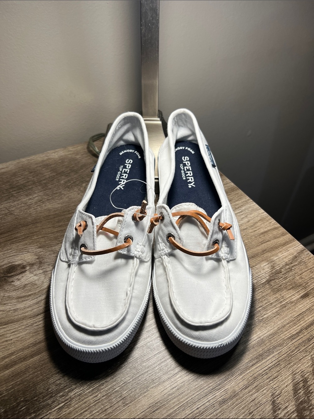Sperry White Canvas Deck Shoes with Tan Laces—stock (04)
